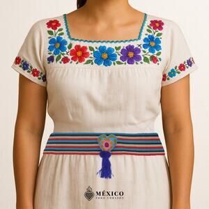 Multicolor Striped ArtisanWaist Belt Floral Heart Embellishment in Felt Appliqué